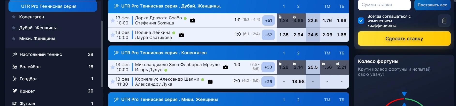 ставки на теннис в 1win