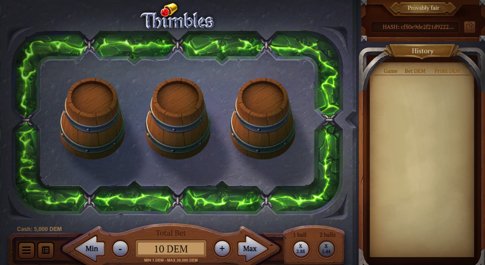 Thimbles slot at 1win casino